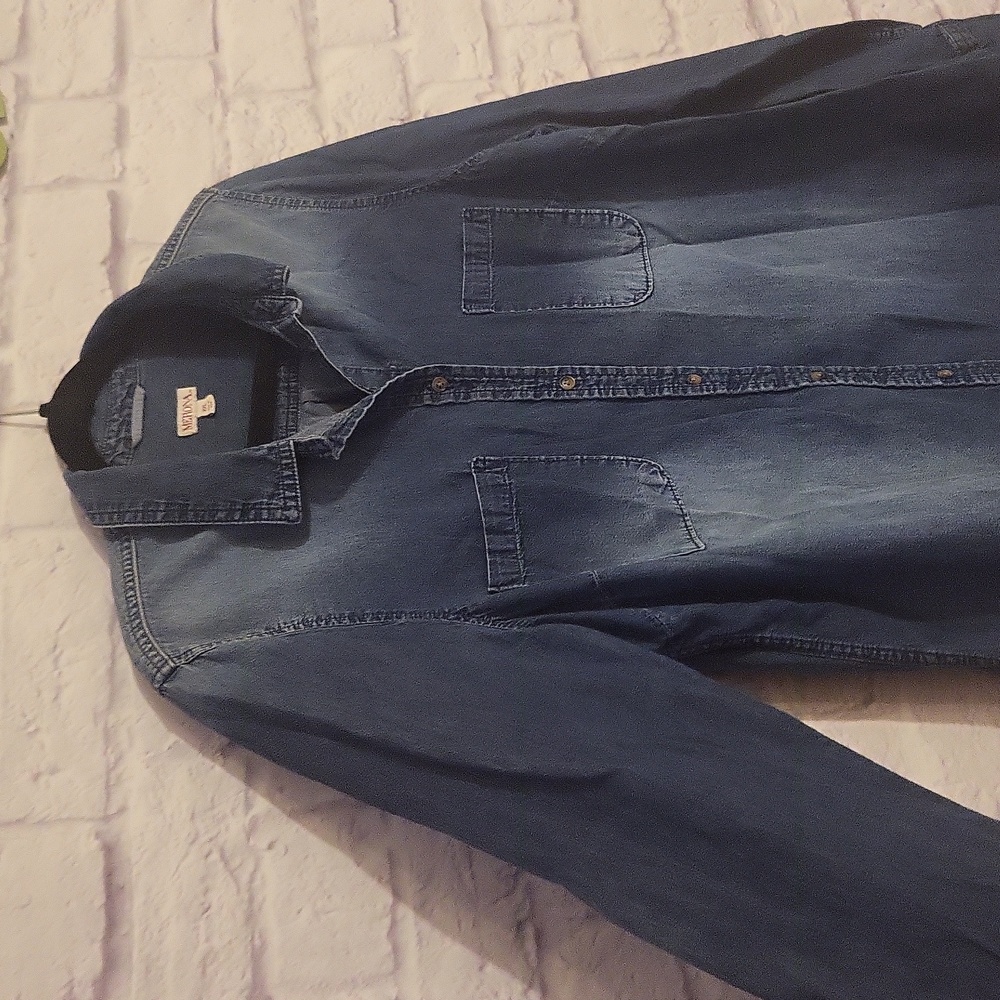 Faux denim button down - Picture 3 of 5